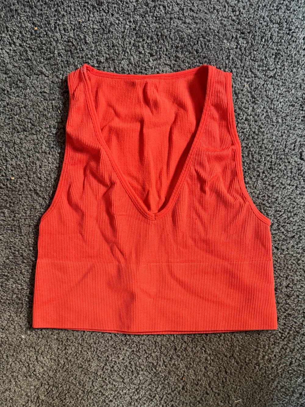 Orange Ribbed V-Neck Crop Tank Top